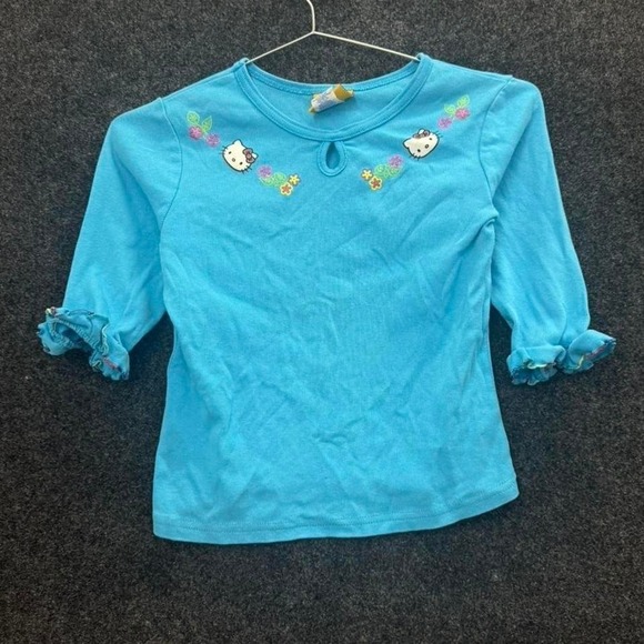 Sanrio Tops - Vintage Hello Kitty Blue Ribbed Floral Keyhole Baby Tee Top Womens XS